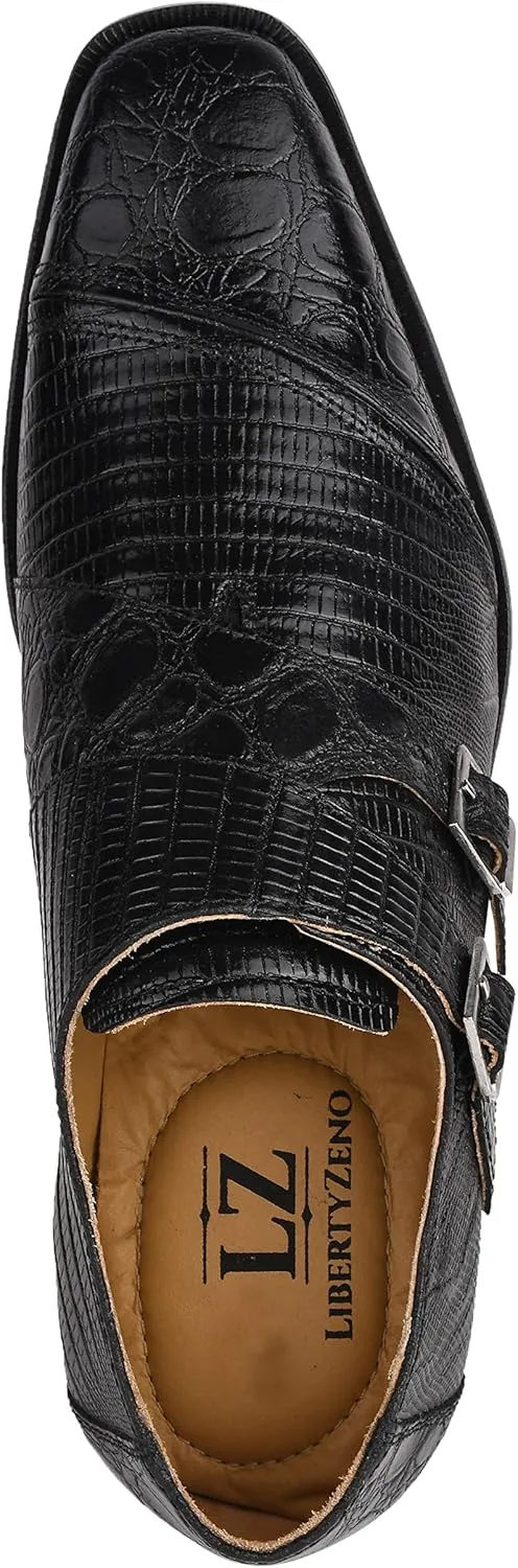 LIBERTYZENO Mens Animal Print Genuine Leather Adults Wingtip Monkstrap & Lace Up Dress Shoes for Prom Graduation
