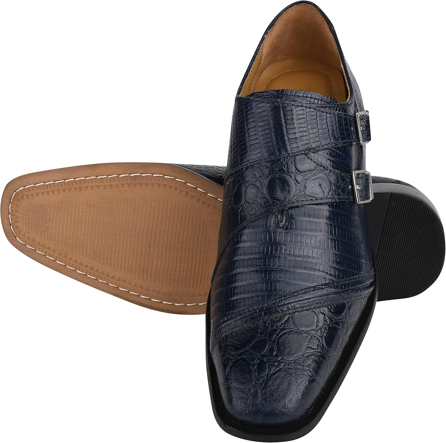 LIBERTYZENO Mens Animal Print Genuine Leather Adults Wingtip Monkstrap & Lace Up Dress Shoes for Prom Graduation