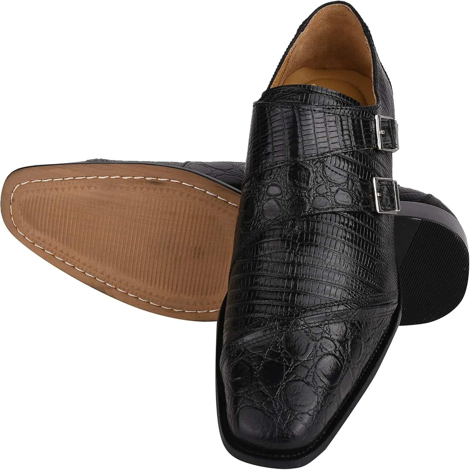 LIBERTYZENO Mens Animal Print Genuine Leather Adults Wingtip Monkstrap & Lace Up Dress Shoes for Prom Graduation