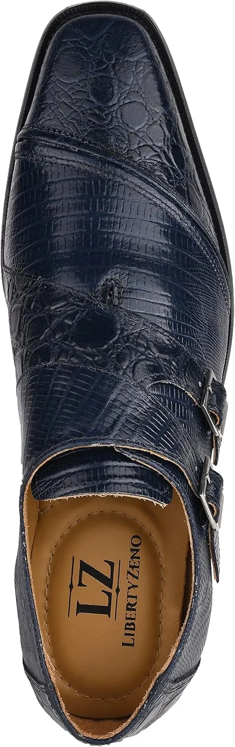 LIBERTYZENO Mens Animal Print Genuine Leather Adults Wingtip Monkstrap & Lace Up Dress Shoes for Prom Graduation