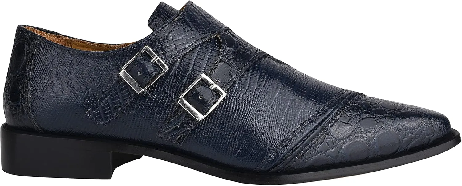 LIBERTYZENO Mens Animal Print Genuine Leather Adults Wingtip Monkstrap & Lace Up Dress Shoes for Prom Graduation