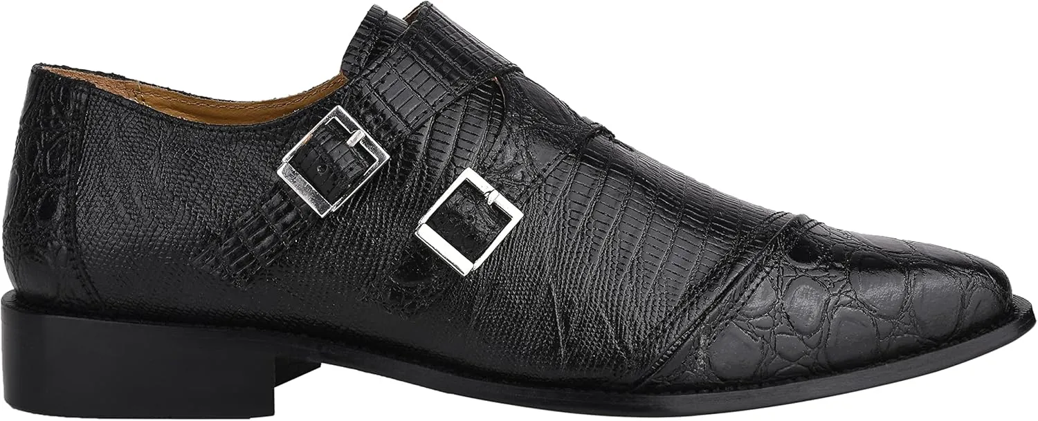 LIBERTYZENO Mens Animal Print Genuine Leather Adults Wingtip Monkstrap & Lace Up Dress Shoes for Prom Graduation