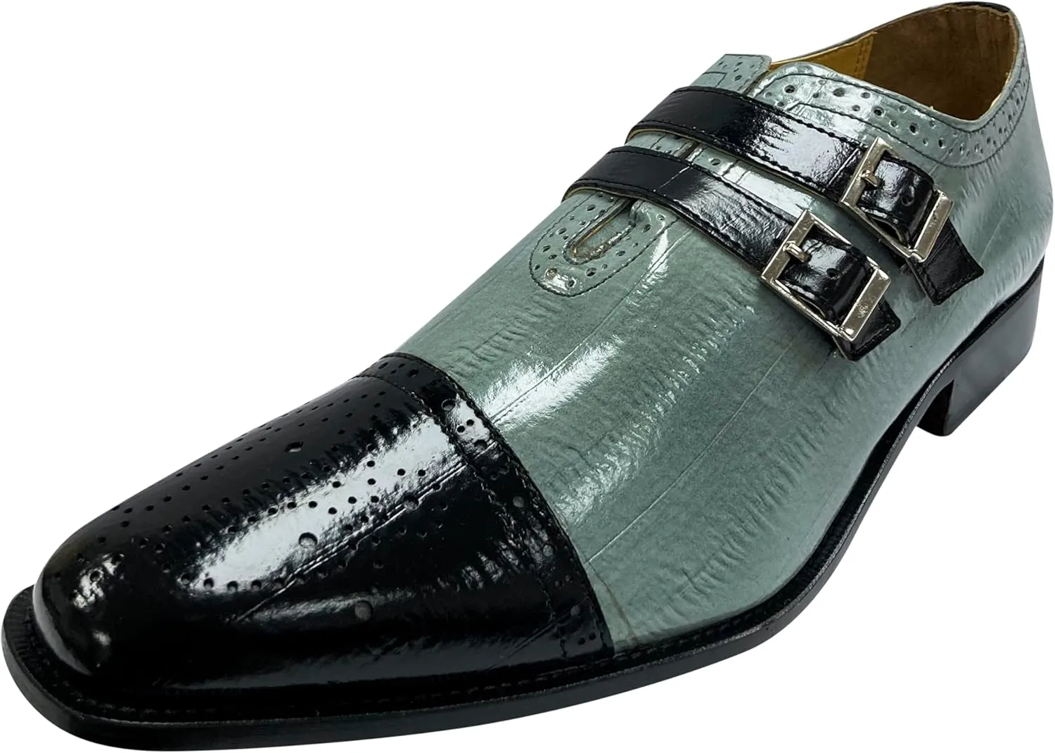 LIBERTYZENO Mens Animal Print Genuine Leather Adults Wingtip Monkstrap & Lace Up Dress Shoes for Prom Graduation