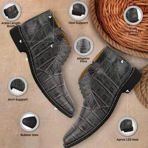 LIBERTYZENO Mens Crocodile Print Leather Adults High Ankle Lace Up Dress Shoes for Easter Gift