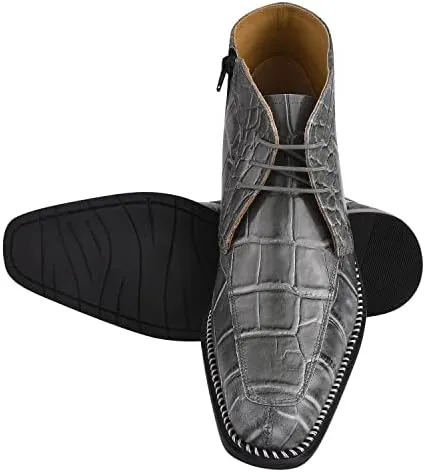 LIBERTYZENO Mens Crocodile Print Leather Adults High Ankle Lace Up Dress Shoes for Easter Gift