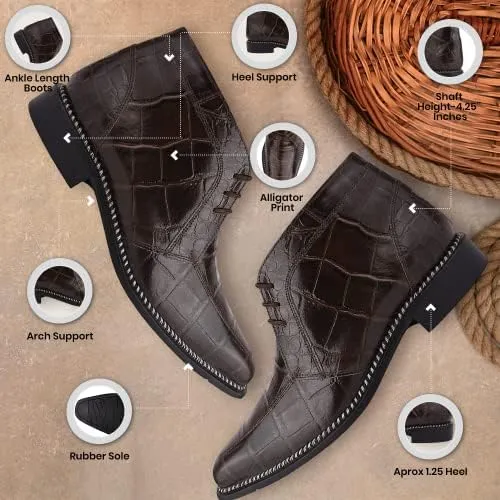 LIBERTYZENO Mens Crocodile Print Leather Adults High Ankle Lace Up Dress Shoes for Easter Gift