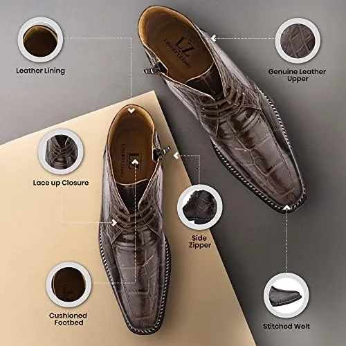 LIBERTYZENO Mens Crocodile Print Leather Adults High Ankle Lace Up Dress Shoes for Easter Gift