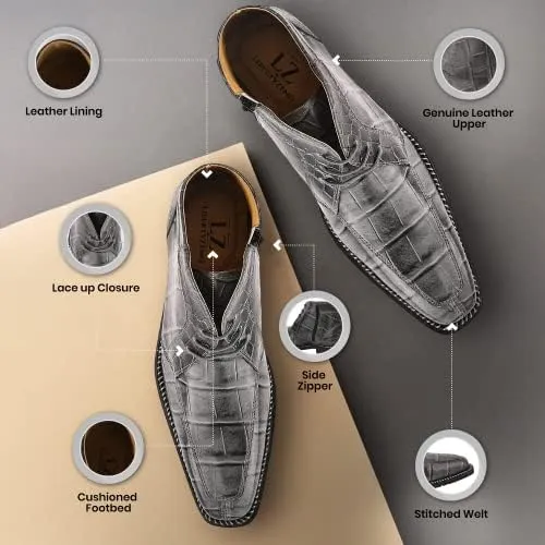 LIBERTYZENO Mens Crocodile Print Leather Adults High Ankle Lace Up Dress Shoes for Easter Gift