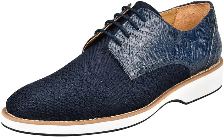 LIBERTYZENO Mens Textile and Lizard Print Genuine Leather Lace Up Casual and Party Dress Shoes for Easter Gift