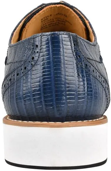 LIBERTYZENO Mens Textile and Lizard Print Genuine Leather Lace Up Casual and Party Dress Shoes for Easter Gift