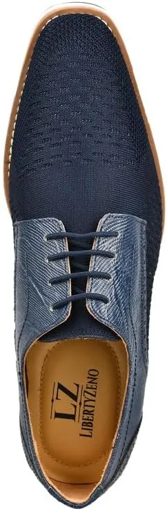 LIBERTYZENO Mens Textile and Lizard Print Genuine Leather Lace Up Casual and Party Dress Shoes for Easter Gift