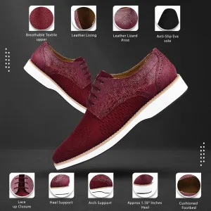 LIBERTYZENO Mens Textile and Lizard Print Genuine Leather Lace Up Casual and Party Dress Shoes for Easter Gift