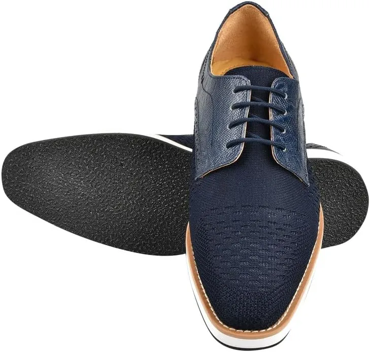 LIBERTYZENO Mens Textile and Lizard Print Genuine Leather Lace Up Casual and Party Dress Shoes for Easter Gift