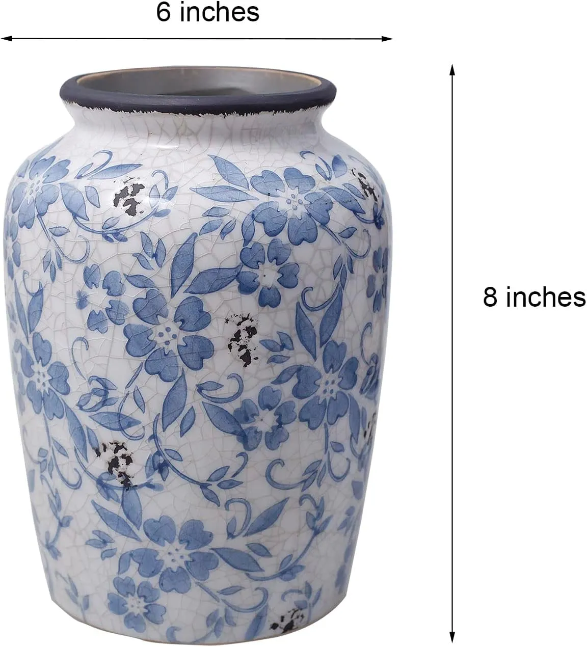Light Blue White vase Flower Ceramic Porcelain Vintage Chinoiserie Floral French 8" H