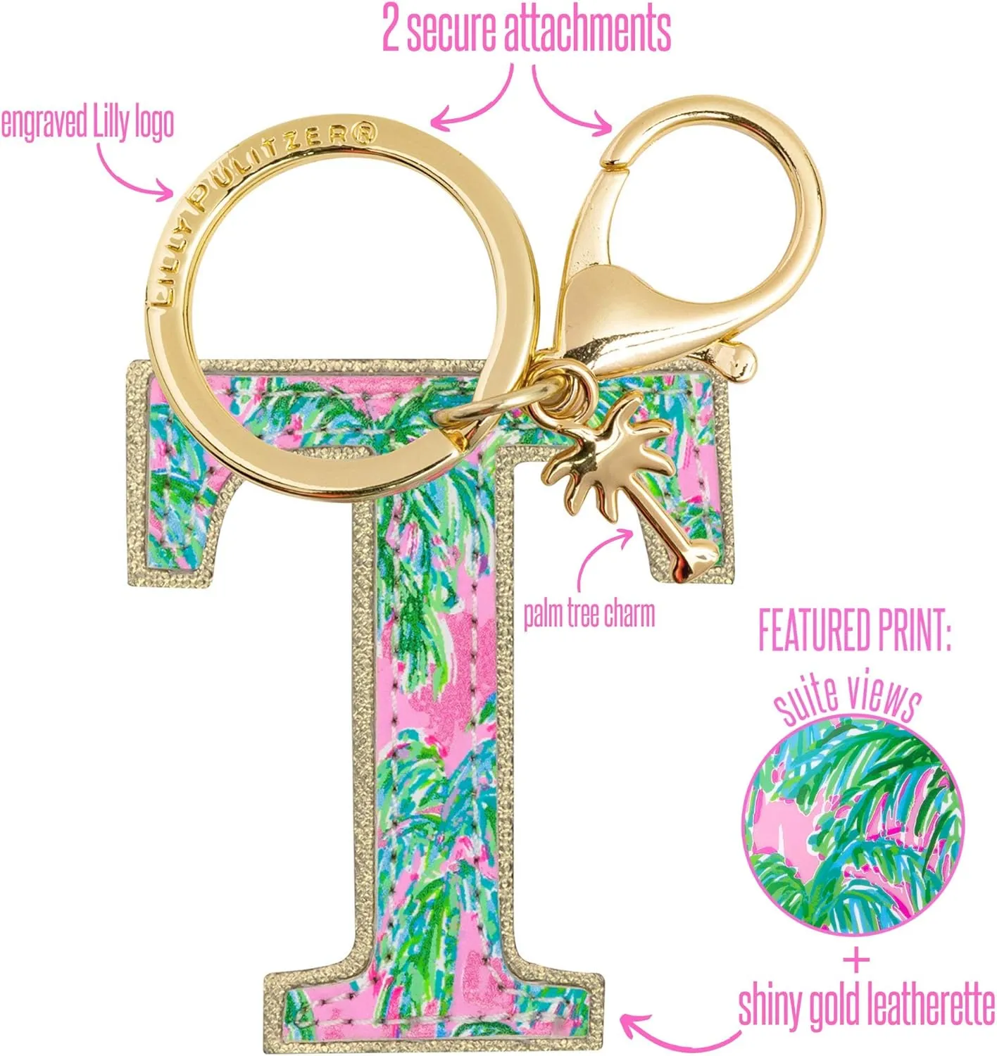 Lilly Pulitzer Leatherette Initial Keychain, Letter Bag Charm for Women