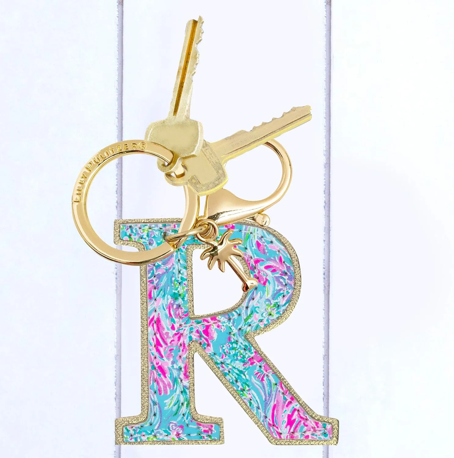 Lilly Pulitzer Leatherette Initial Keychain, Letter Bag Charm for Women