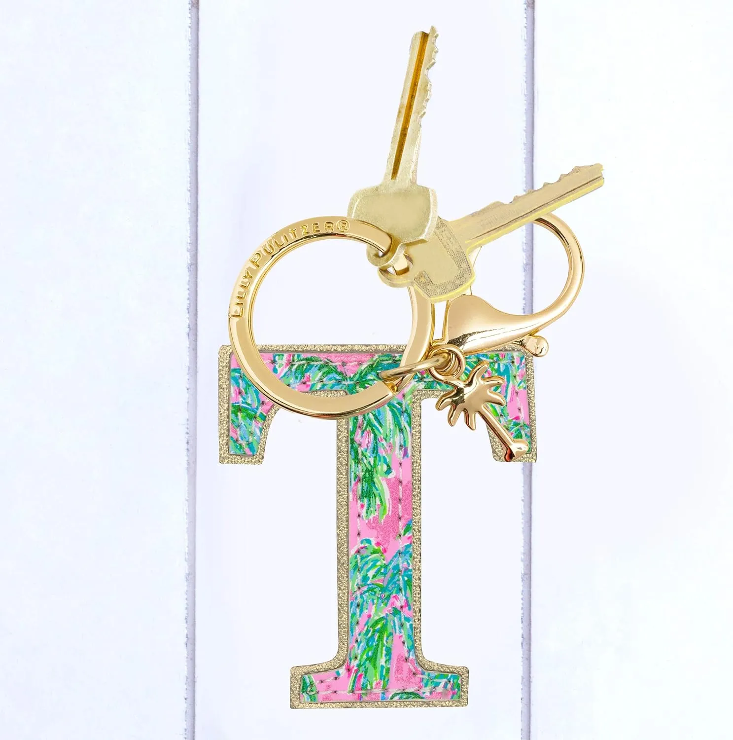 Lilly Pulitzer Leatherette Initial Keychain, Letter Bag Charm for Women