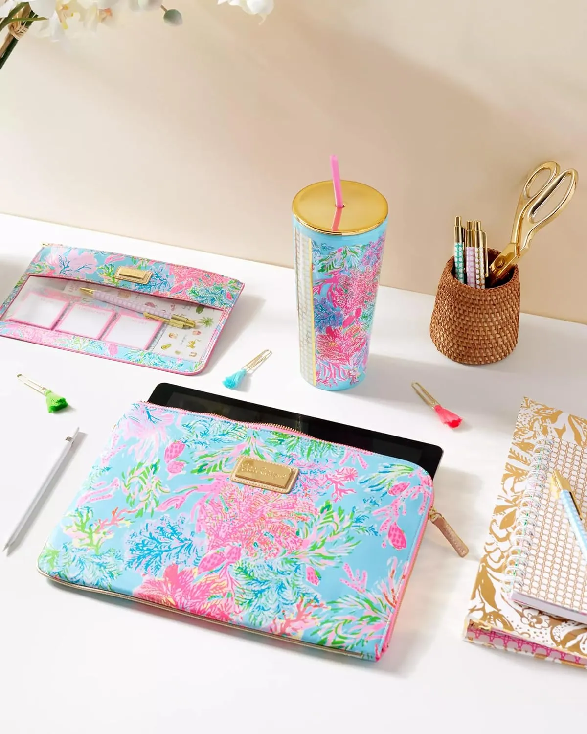 Lilly Pulitzer Padded Tech Sleeve with Small Zip Pouch for Accessories, Cute Laptop Case for Women, Tablet Bag or 13 Inch Laptop Sleeve (Cay to My Heart)