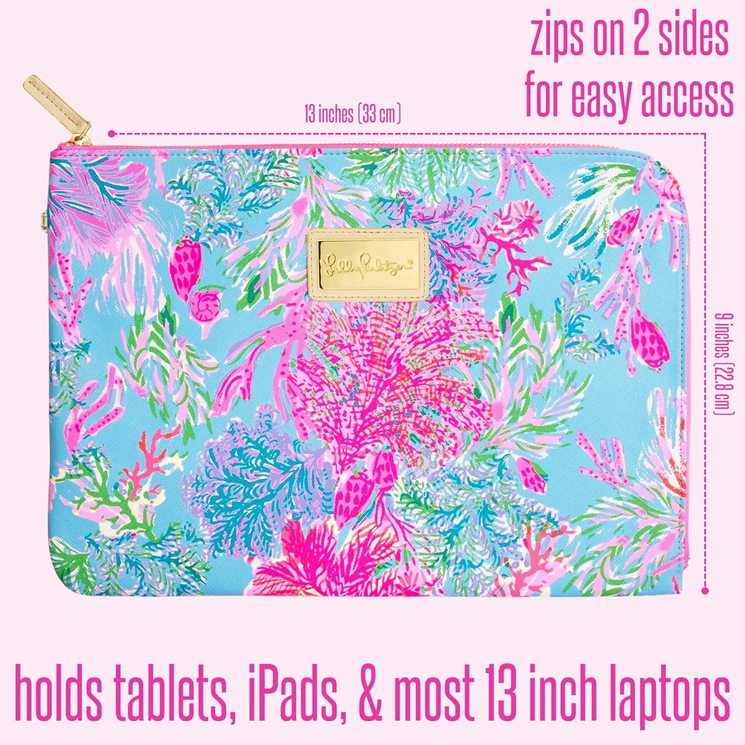 Lilly Pulitzer Padded Tech Sleeve with Small Zip Pouch for Accessories, Cute Laptop Case for Women, Tablet Bag or 13 Inch Laptop Sleeve (Cay to My Heart)