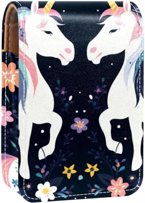 Lipstick Case,Leather Lip Gloss Lipstick Organizer with Mirror,Mini Lipstick Holder Bag,Animal Unicorn and Floral