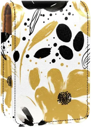 Lipstick Case,Leather Lip Gloss Lipstick Organizer with Mirror,Mini Lipstick Holder Bag,Black Brown Gray Floral