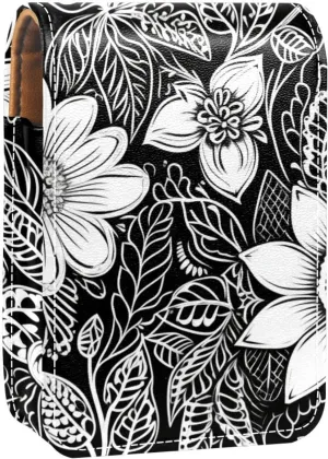 Lipstick Case,Leather Lip Gloss Lipstick Organizer with Mirror,Mini Lipstick Holder Bag,Black Daisy Floral