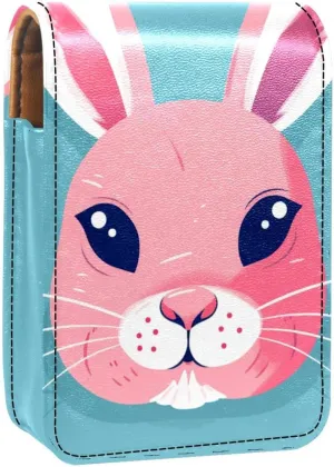 Lipstick Case,Leather Lip Gloss Lipstick Organizer with Mirror,Mini Lipstick Holder Bag,Cartoon Animal Rabbit