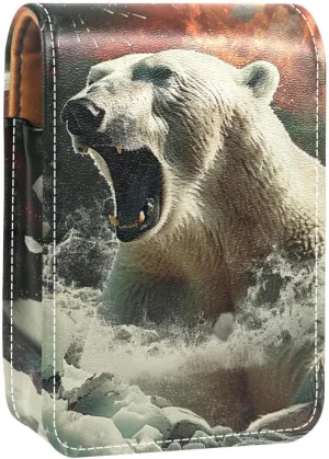 Lipstick Case,Leather Lip Gloss Lipstick Organizer with Mirror,Mini Lipstick Holder Bag,Cloudy White Polar Bear