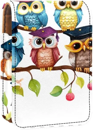 Lipstick Case,Leather Lip Gloss Lipstick Organizer with Mirror,Mini Lipstick Holder Bag,Color Owl Animal Eagle