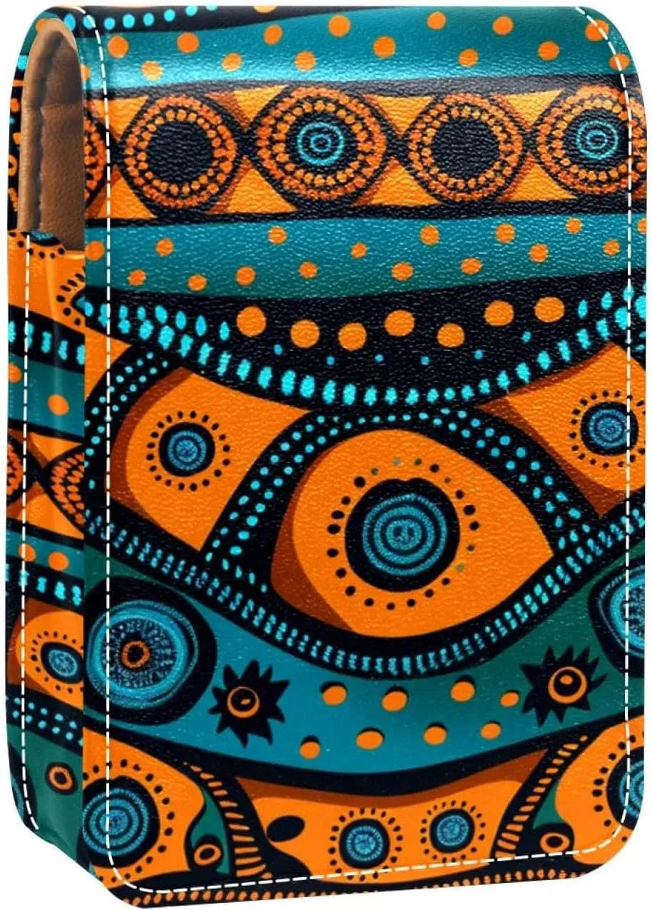 Lipstick Case,Leather Lip Gloss Lipstick Organizer with Mirror,Mini Lipstick Holder Bag,Flower Africa Boho