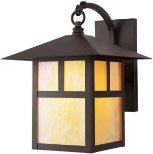 Livex Lighting 2133-07 Montclair Mission 1 Light Outdoor Bronze Finish Solid Brass Wall Lantern with Iridescent Tiffany Glass, 13.75" x 10" x 13.75"