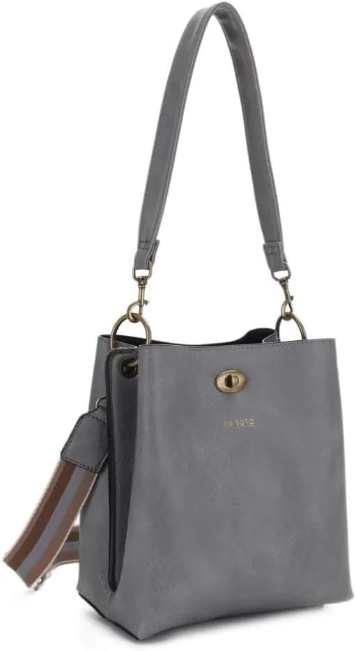 Liz Soto Lola Bucket Bag - Bucket Purse in Vegan Leather and Interchangeable Handles, Crossbody, Compartments, Inner Pocket