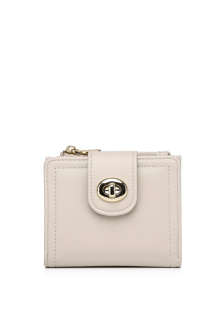 Lizzy Turn-Lock Top Zip Mini Wallet (Bone)