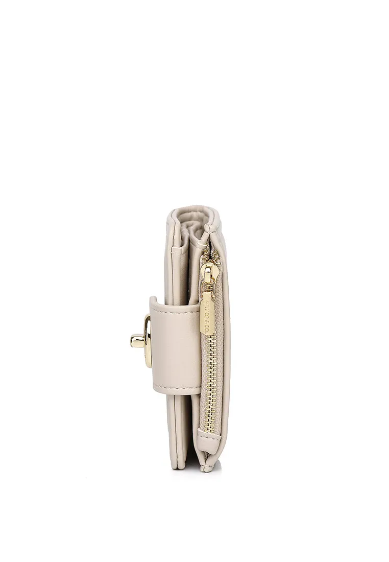 Lizzy Turn-Lock Top Zip Mini Wallet (Bone)
