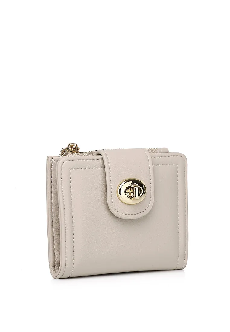 Lizzy Turn-Lock Top Zip Mini Wallet (Bone)