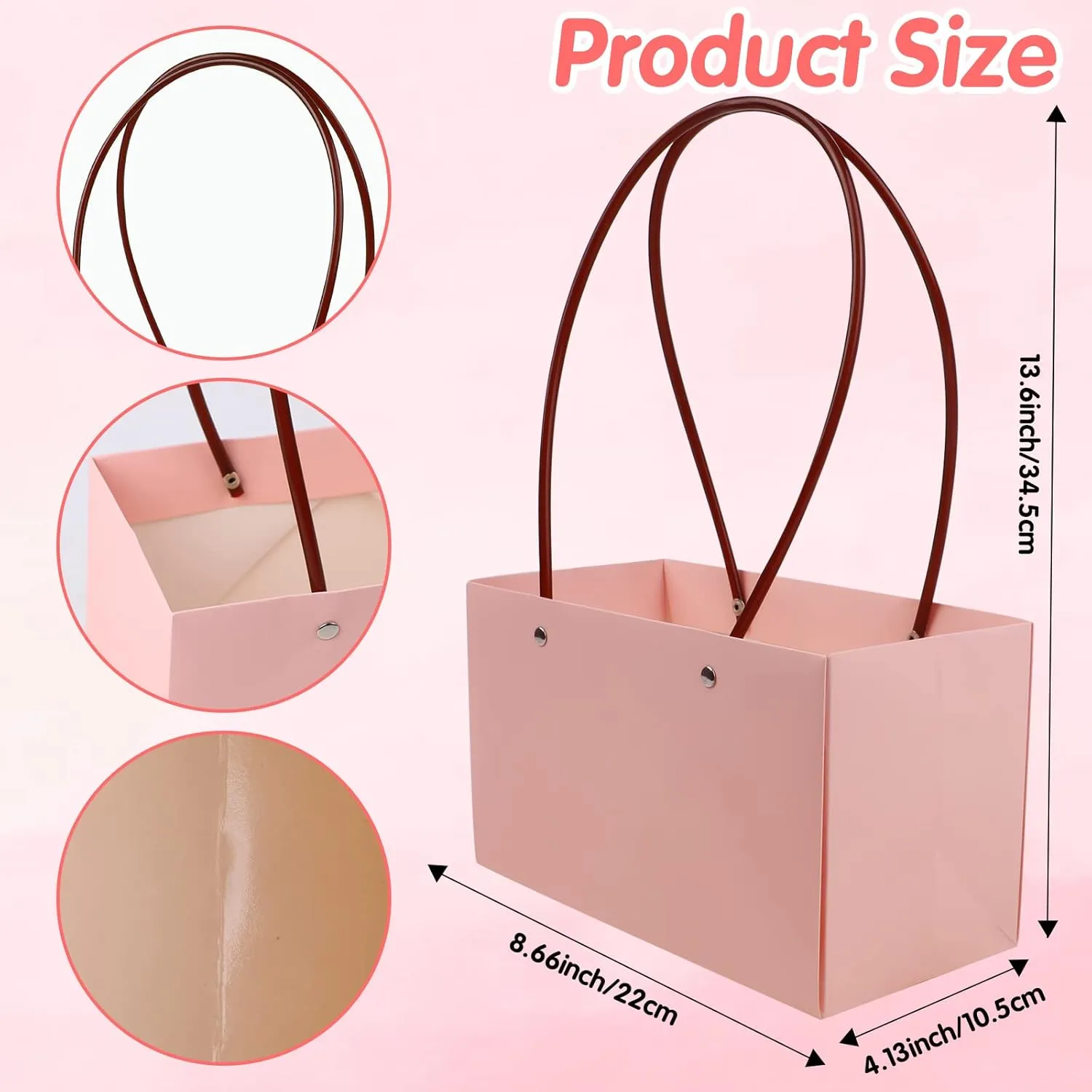 LOMIMOS 12PCS Kraft Flower Gift Bag,Floral Bouquet Waterproof Heavy-Duty Paper Rectangle Tote Carrier Bags with Handle for Mother's Day Birthday Wedding Graduation Party Packaging Wrapping (Black,