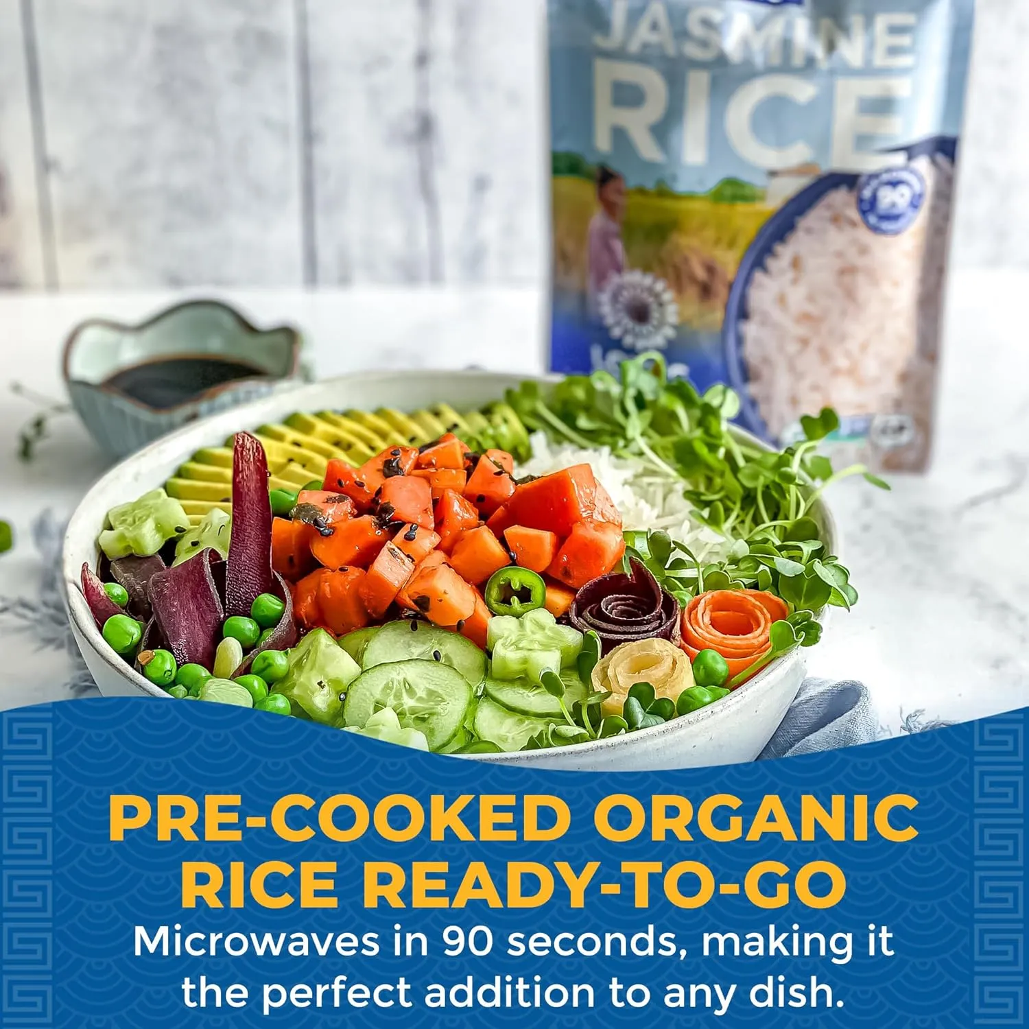 Lotus Foods Organic White Jasmine Rice Heat & Eat Pouch - Gluten Free White Rice, Organic Rice, Instant Microwave Jasmine Rice, Microwavable Pre Cooked Rice - 8 Oz (Pack of 6)