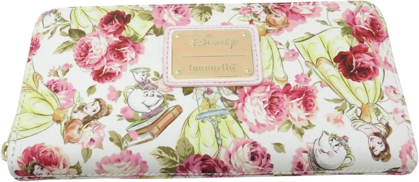 Loungefly Disney Beauty & The Beast Belle Mrs. Potts Pink Peony Floral Wallet