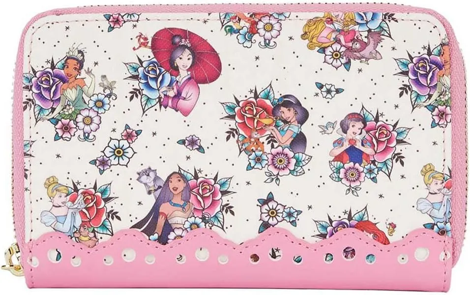 Loungefly Disney Princess Tattoo Faux Leather Zip Around Wallet