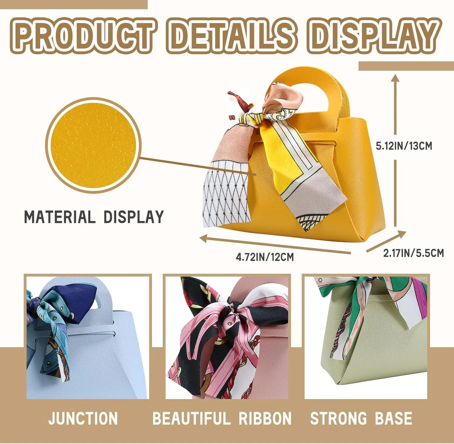 LPEIEB 12 Pack Leather Ribbon Candy Bag Gift Bags PU Wedding Gift Bags with Handle Ribbon Reusable Party Favor Boxes for Weddings Birthdays Christmas Baby Showers Halloween(Pink)