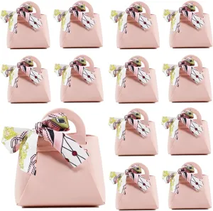 LPEIEB 12 Pack Leather Ribbon Candy Bag Gift Bags PU Wedding Gift Bags with Handle Ribbon Reusable Party Favor Boxes for Weddings Birthdays Christmas Baby Showers Halloween(Pink)