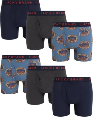 Lucky Brand Mens Boxer Briefs - 6 Pack Soft Stretch Mens Underwear with Functional Fly Pouch Boxers for Men (Sizes: S-2XL)