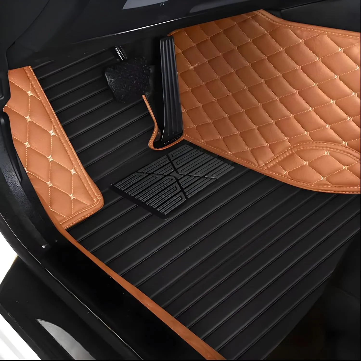 Luxury Leather Car Floor Mats for 2008-2014 Hyundai Genesis- All-Weather, Easy to Clean, Premium Interior Protection (Beige)