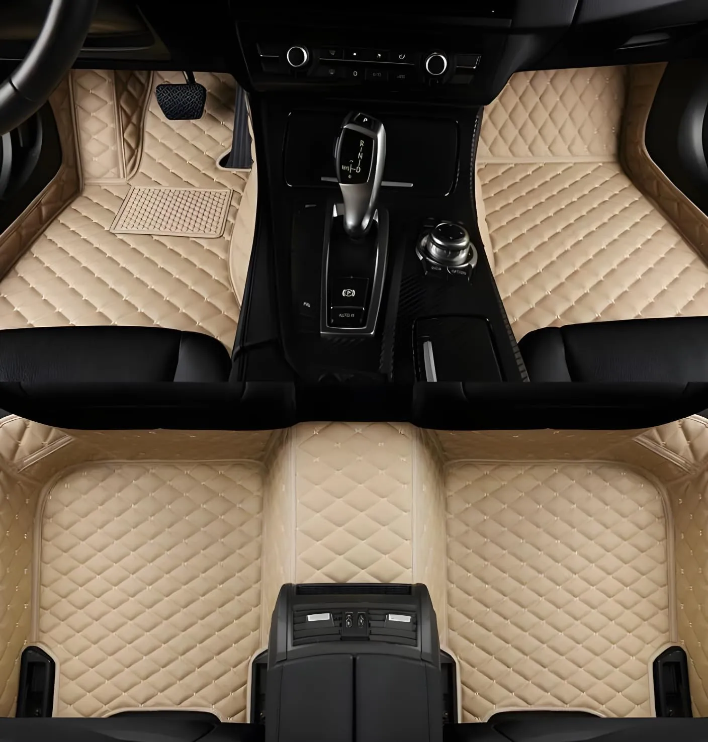 Luxury Leather Car Floor Mats for 2008-2014 Hyundai Genesis- All-Weather, Easy to Clean, Premium Interior Protection (Beige)