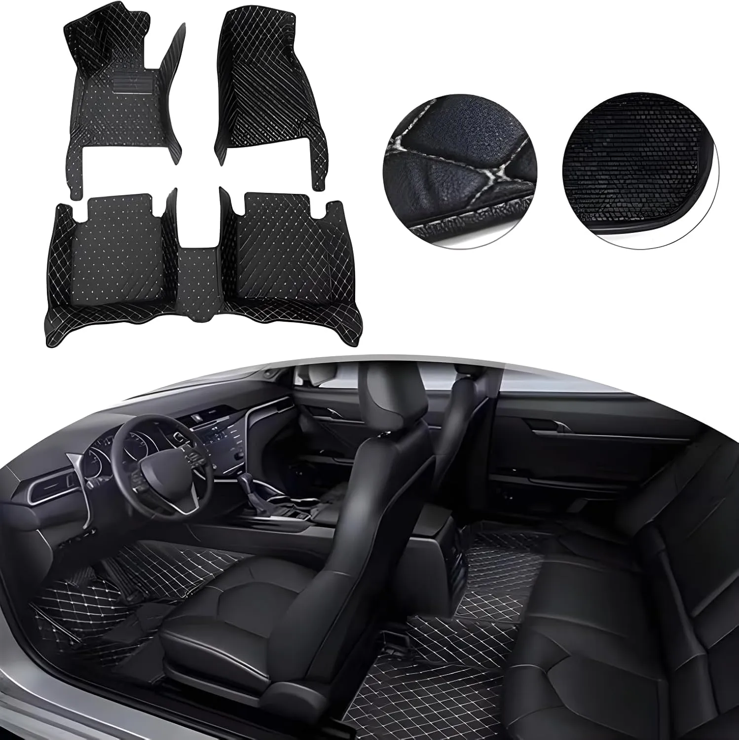 Luxury Leather Car Floor Mats for 2008-2014 Hyundai Genesis- All-Weather, Easy to Clean, Premium Interior Protection (Beige)