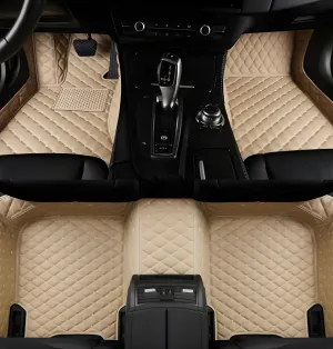 Luxury Leather Car Floor Mats for 2008-2014 Hyundai Genesis- All-Weather, Easy to Clean, Premium Interior Protection (Beige)