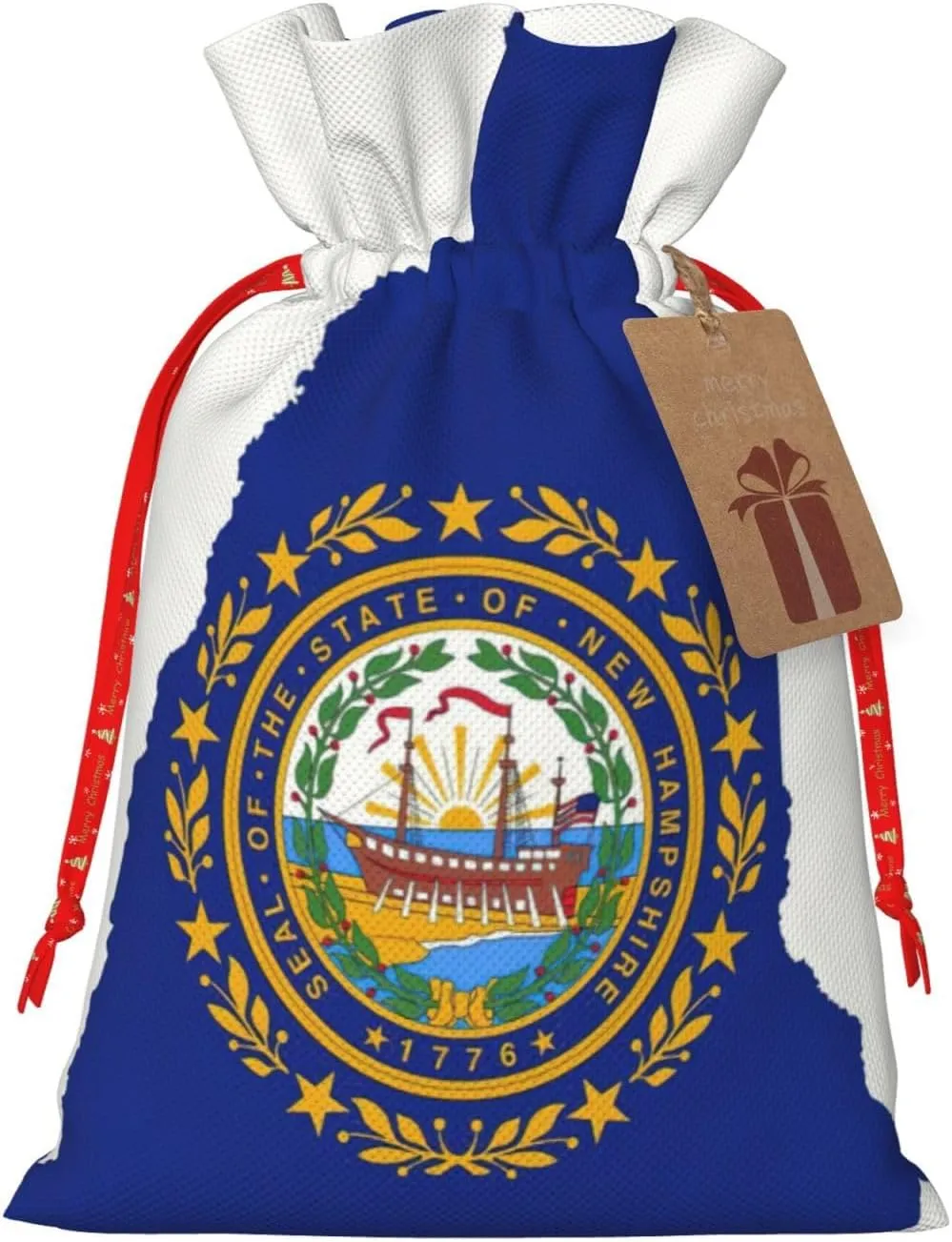 LXqlSS New Hampshire state Flag Map print Burlap Bag,Christmas Gift Bag with Drawstrings and Gift Tag Wedding Christmas Party Favors