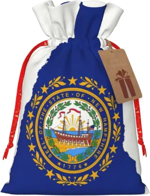LXqlSS New Hampshire state Flag Map print Burlap Bag,Christmas Gift Bag with Drawstrings and Gift Tag Wedding Christmas Party Favors