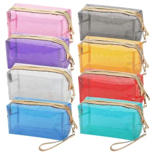 Lyellfe 8 Pack Waterproof Cosmetic Bags, PVC Glitter Iridescent Makeup Bags With Handle Zipper, Portable Holographic Gift Bags in Bulk, Small Toiletry Pouch Purse for Medicine, Travel, Woman