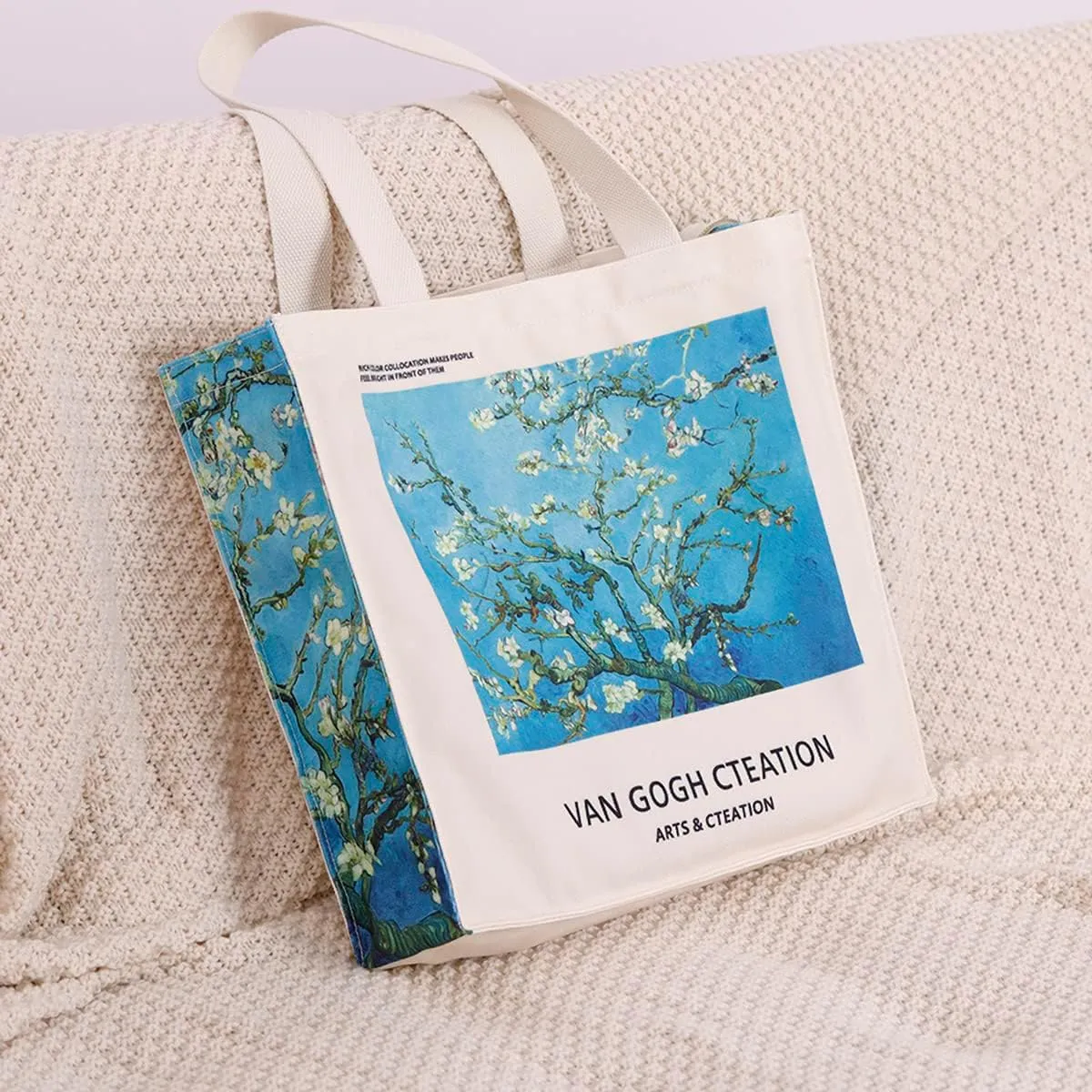 LZ Handbag Tote Bag Large Capacity Women's Canvas Bag Shopping Monet Oil Painting With Zipper Library, Carry Laptop